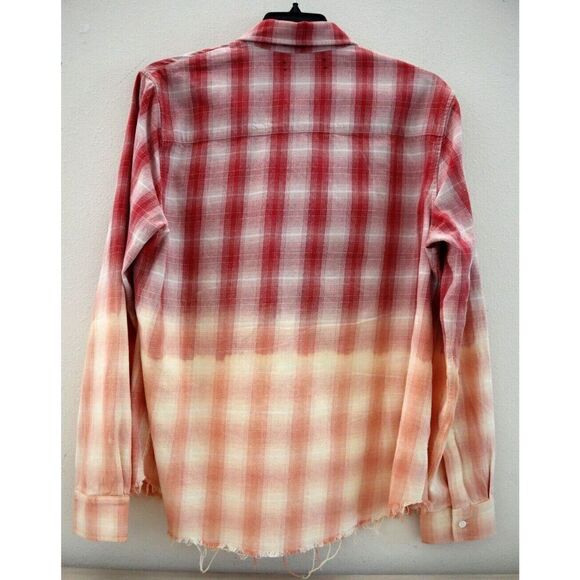 AMIRI Men's Sz L Red/Orange Distressed Ombré Plaid Button-Down L/S Shirt - Picture 2 of 13